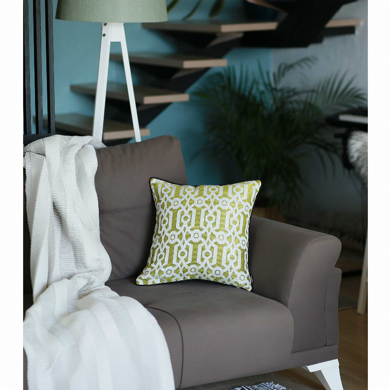 17"x 17" Yellow Jacquard Geo decorative Throw Pillow Cover