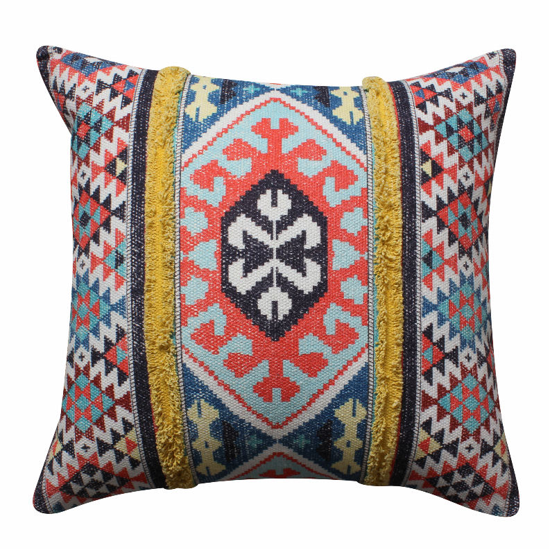 24 x 24 Square Cotton Accent Throw Pillow, Geometric Aztec Tribal Pattern, Multicolor