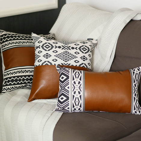Bohemian Vegan Faux Leather Throw Pillow Covers