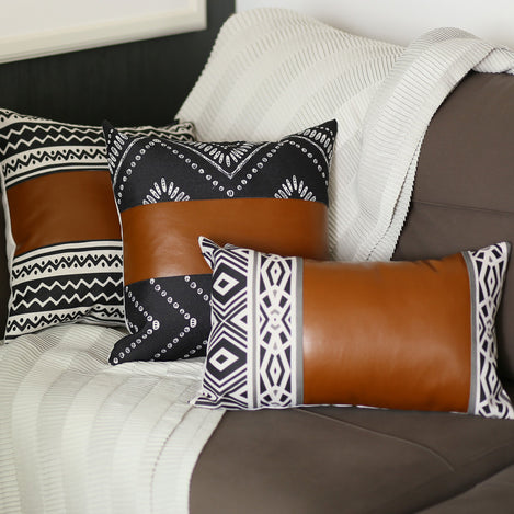 Bohemian Vegan Faux Leather Throw Pillow Covers