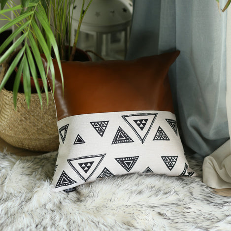Bohemian Vegan Faux Leather Throw Pillow Covers