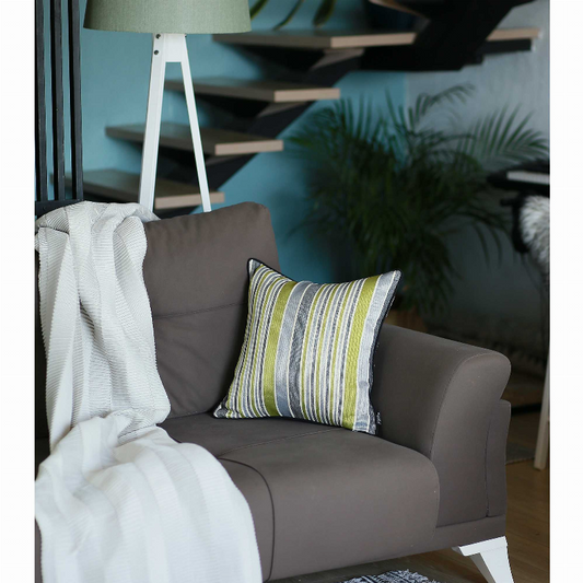 Light Gray and Green Variegated Stripe decorative Throw Pillow Cover
