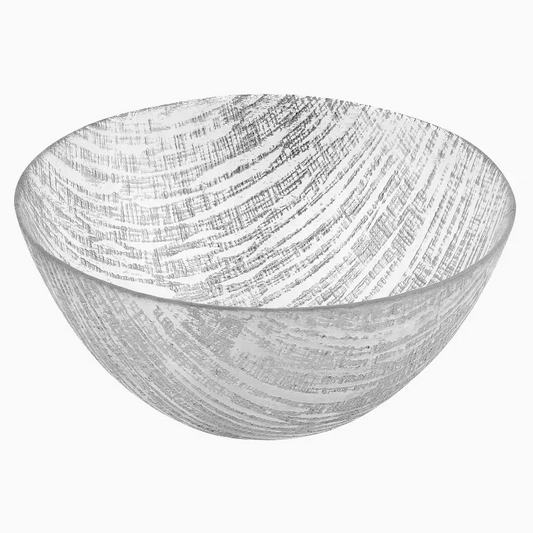 11" Hand Crafted Glass Silver Accent Salad or Serving Bowl