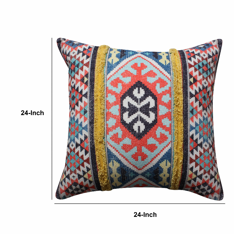 24 x 24 Square Cotton Accent Throw Pillow, Geometric Aztec Tribal Pattern, Multicolor