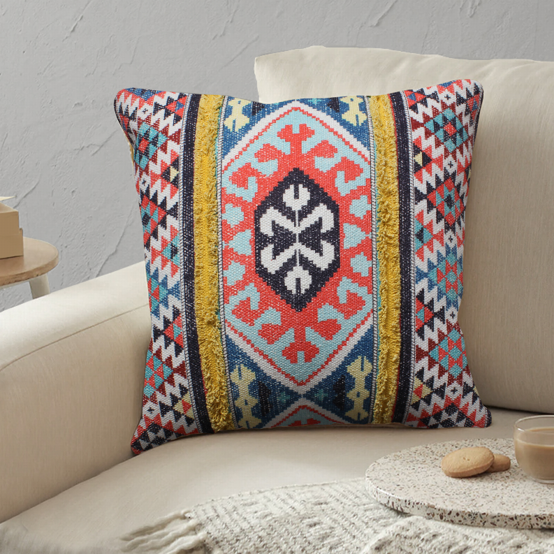 24 x 24 Square Cotton Accent Throw Pillow, Geometric Aztec Tribal Pattern, Multicolor